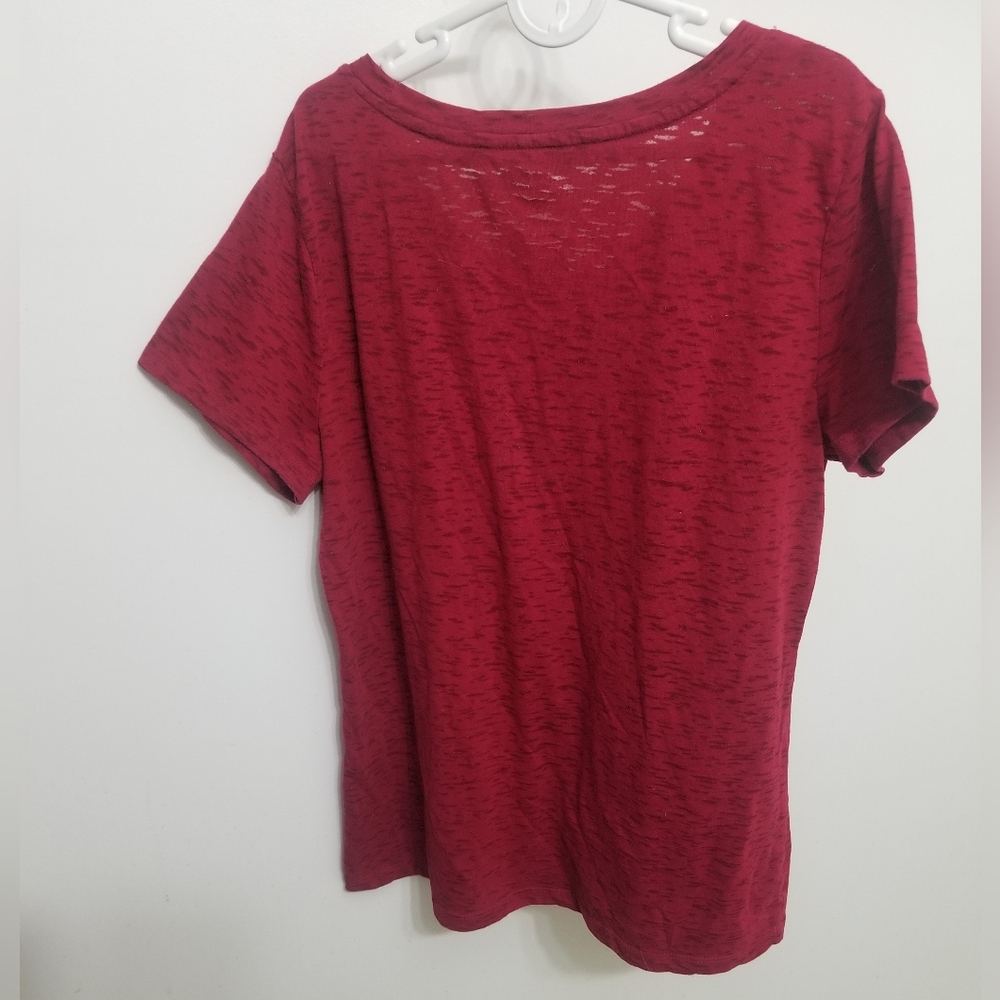 Stunning red semi sheer bedazzled floral red shirt - Picture 4 of 4
